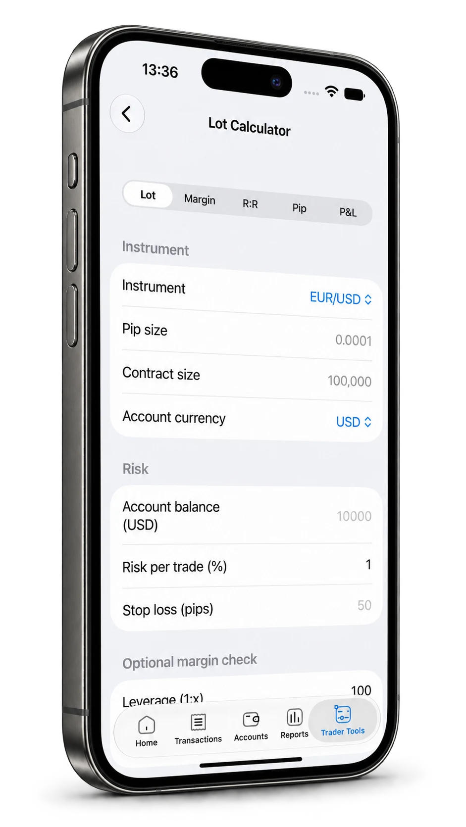 Lot and risk calculator