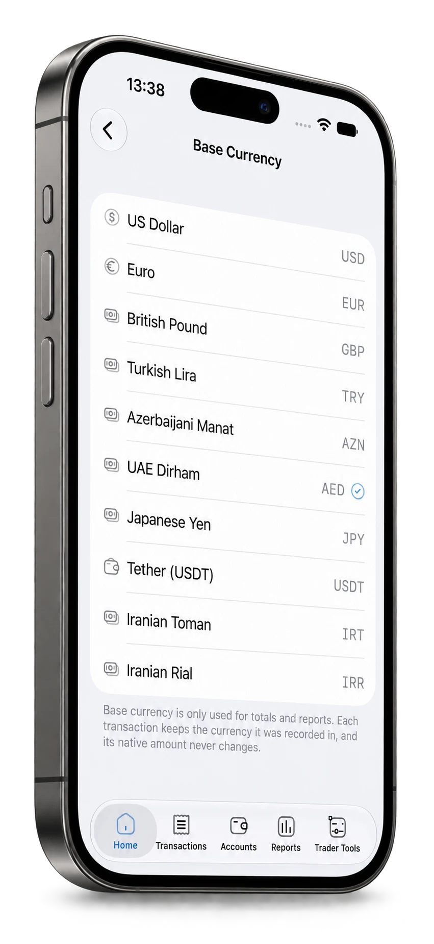 Base currency choices