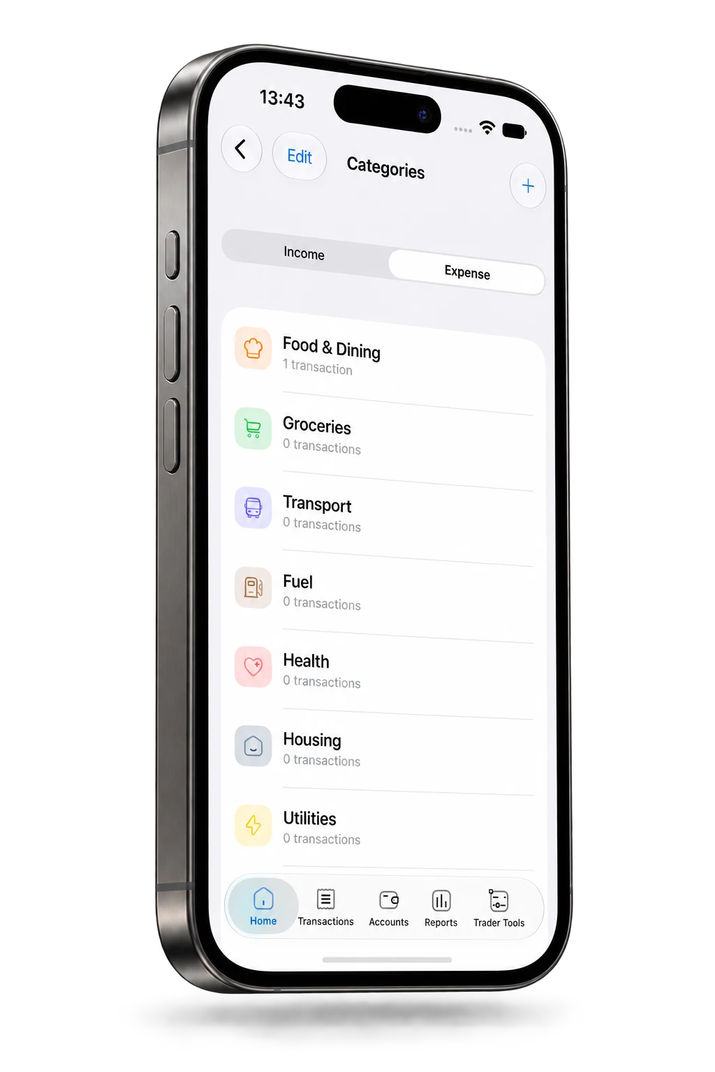 Custom income and expense categories
