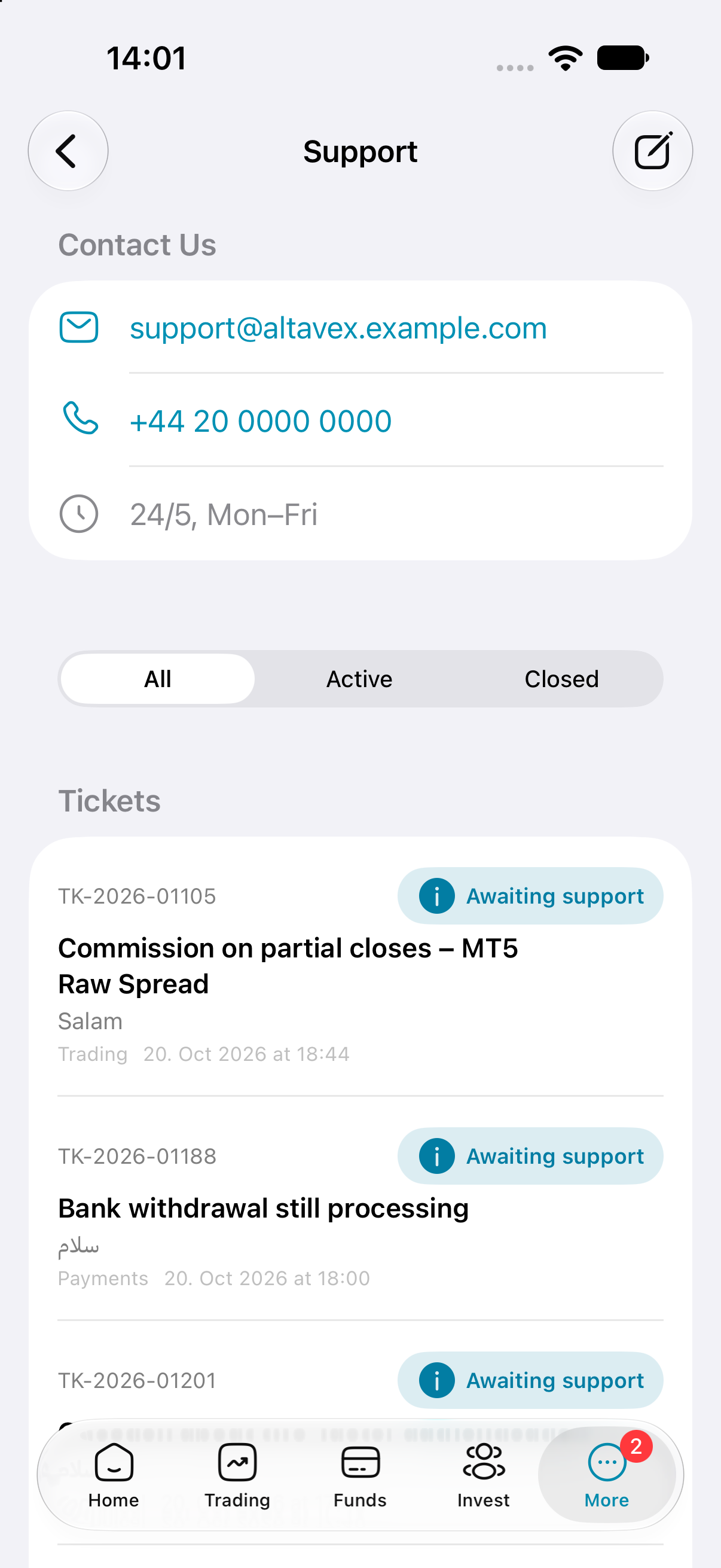 Support tickets